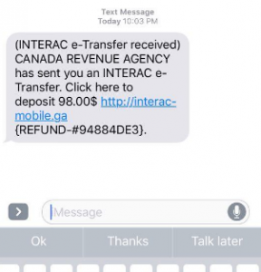 Canada Tax Scam Text Message